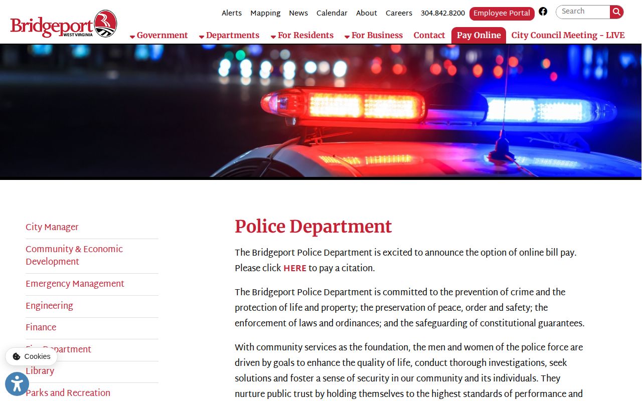 Harrison County Bridgeport arrest record contact source at the Police Department